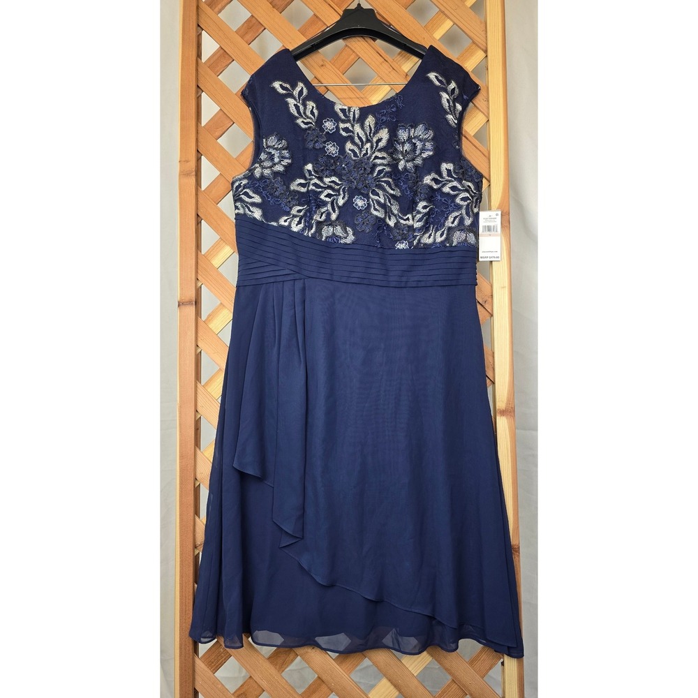 Alex Evenings Cocktail Dress Women Size 12 Navy Silver Embroidered Sequin - New